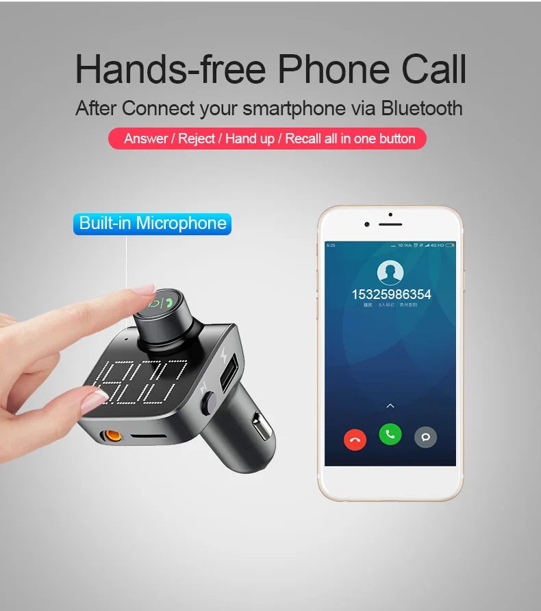 ANLUD Bluetooth 5.0 FM Transmitter Wireless Bluetooth Car Kit Car MP3 Player with Dual USB Quick Charge Aux Modulator HandsFree  (6)