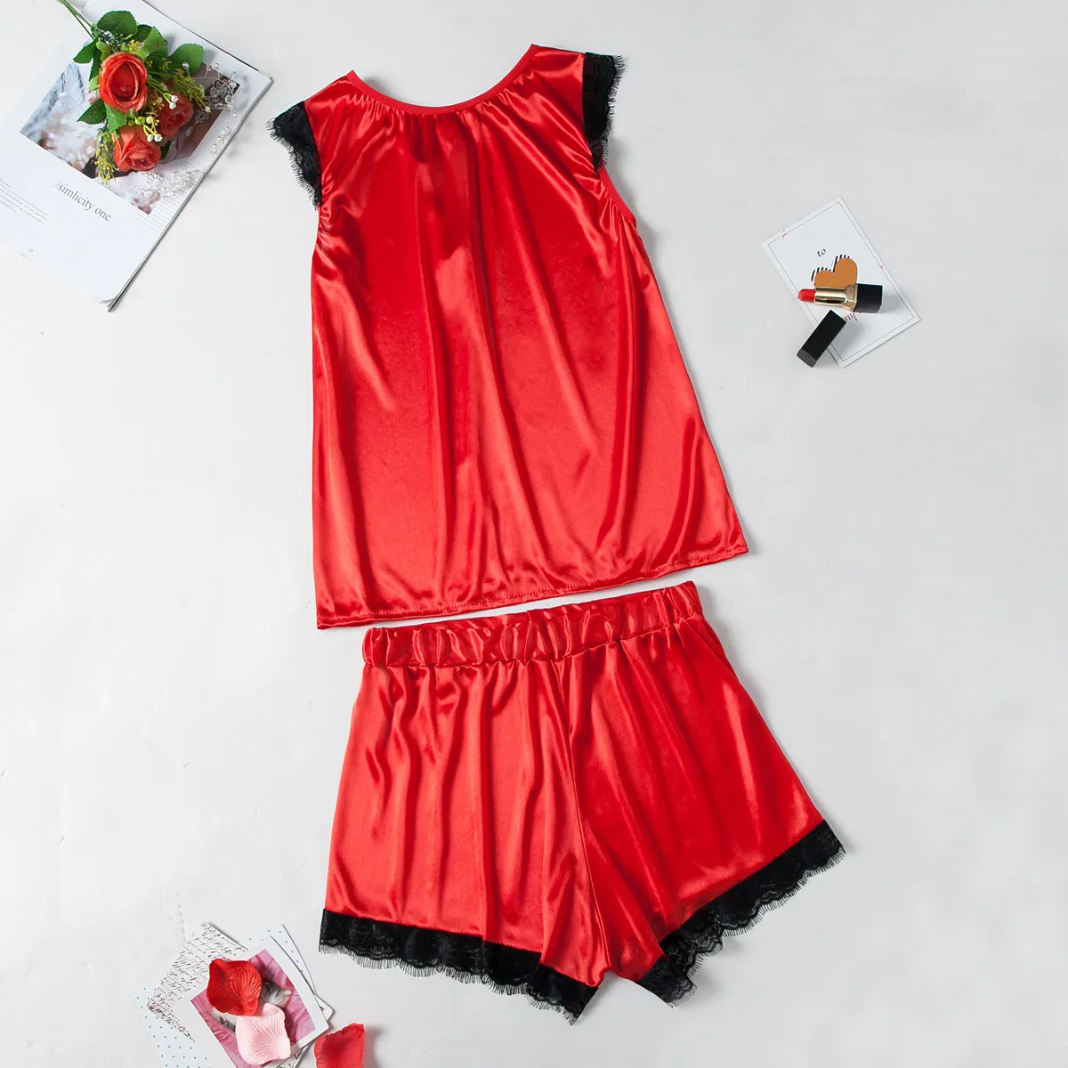 

Women Pajamas Sleeveless Sleepwear Pyjamas Sets Summer Silk Shorts Plus Size Silk Round Neck Plus Size Casual Home Night Wear