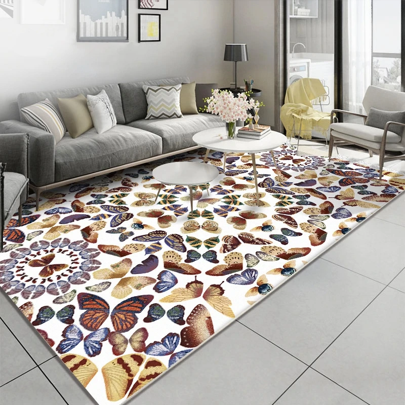 

Living Room Large Carpets Butterflies Pattern Bedroom Bedside Blanket Area Rug Soft Study Room Doormat Rugs Non-Slip Floor Mats