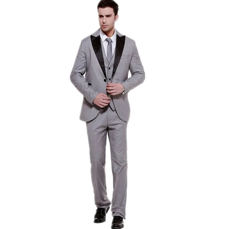 Gentleman charming the groom suits fashion one button three-piece men suits tuxedos most popular groom suits (jacket+pants+vest)