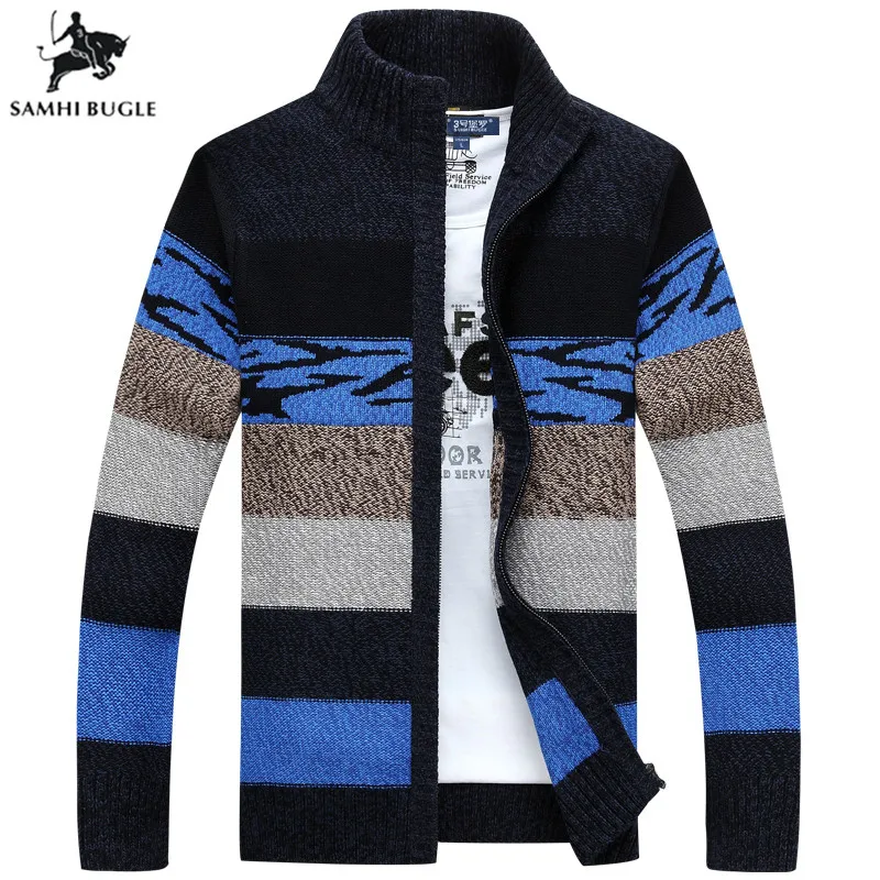 Мужской вязаный свитер SAMHIBUGLE зимний шерстяной с воротником|cardigan male|men knitted sweatermale