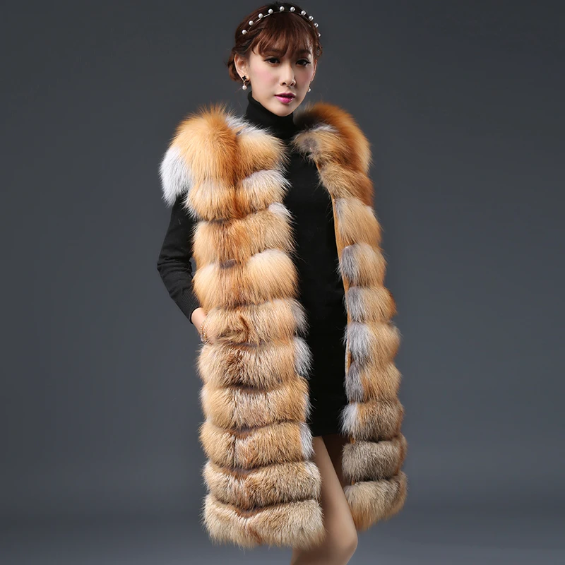 Renard Gilet Long 2016 Femmes Gilets Véritable De Colete Fourrure Naturelle Vestes Russe color Feminino D'hiver Color 1 2 Manteaux Manches Inverno Sans OPZiuXk