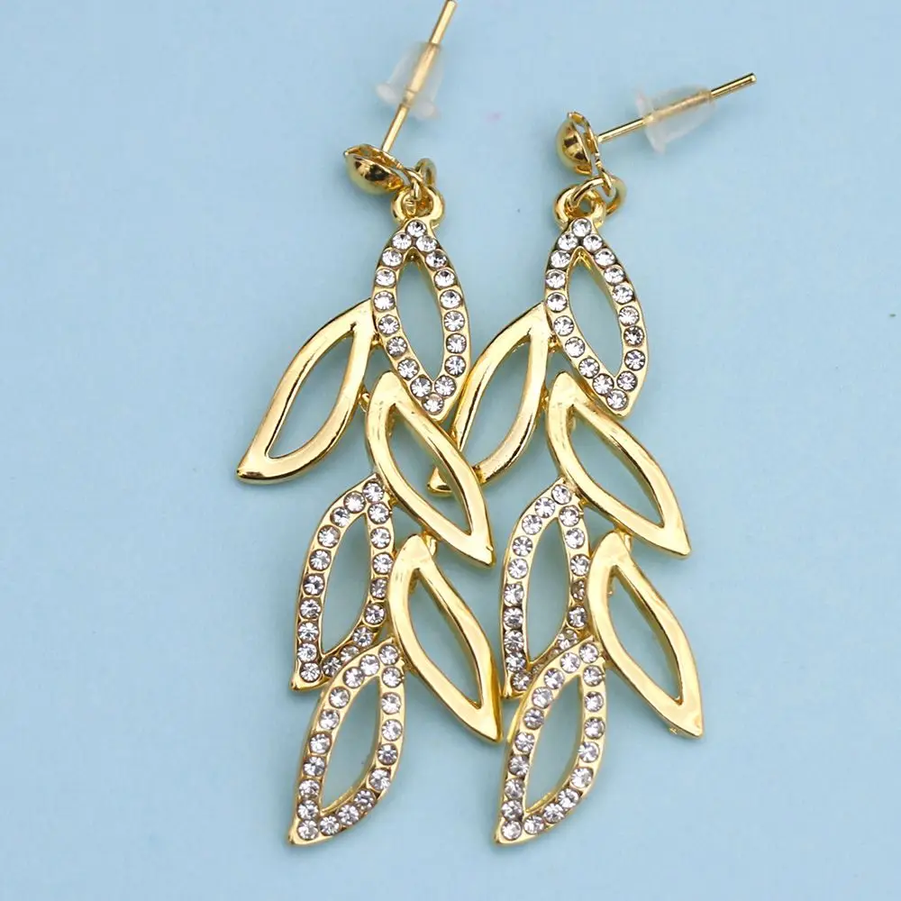 

Charm Zinc Alloy Leaf Simulated Pearl Long Dangle Earrings Wedding Bridal Party Luxury Vintage Leaf Earring Jewelry