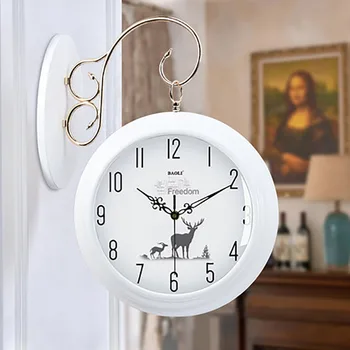 

Solid Wood Clock Double Sided Wall Clock Living Room Nordic Modern Fashion Two Side Relogio Parede Watches Home Decor 50Q327
