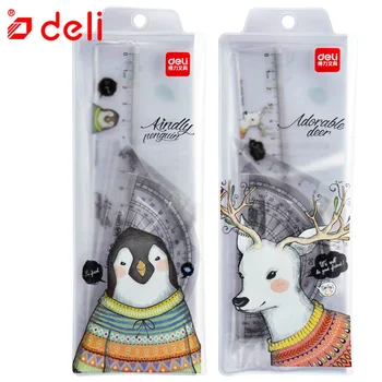 

Deli 4PCS/Set Ruler Set Kawaii Triangle Ruler Protractor For Student School Measuring Drawing Tools Maths Geometry Stationery