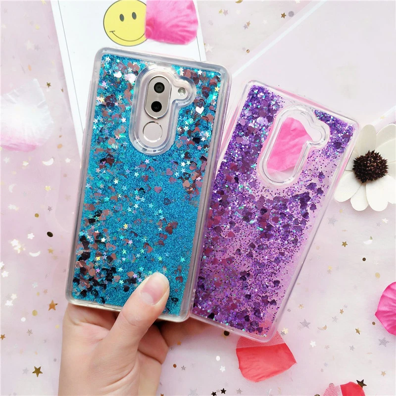 For Huawei Honor P8 P9 Lite P10 Case 8 9 10 V9 Dynamic Liquid Quicksand Soft TPU Heart Stars Shell Blue |