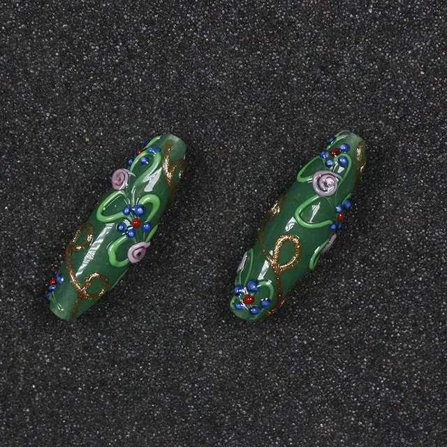 2pcs/lot Colorful Gold Sand Craft Glass Beads 13x42mm Handmade