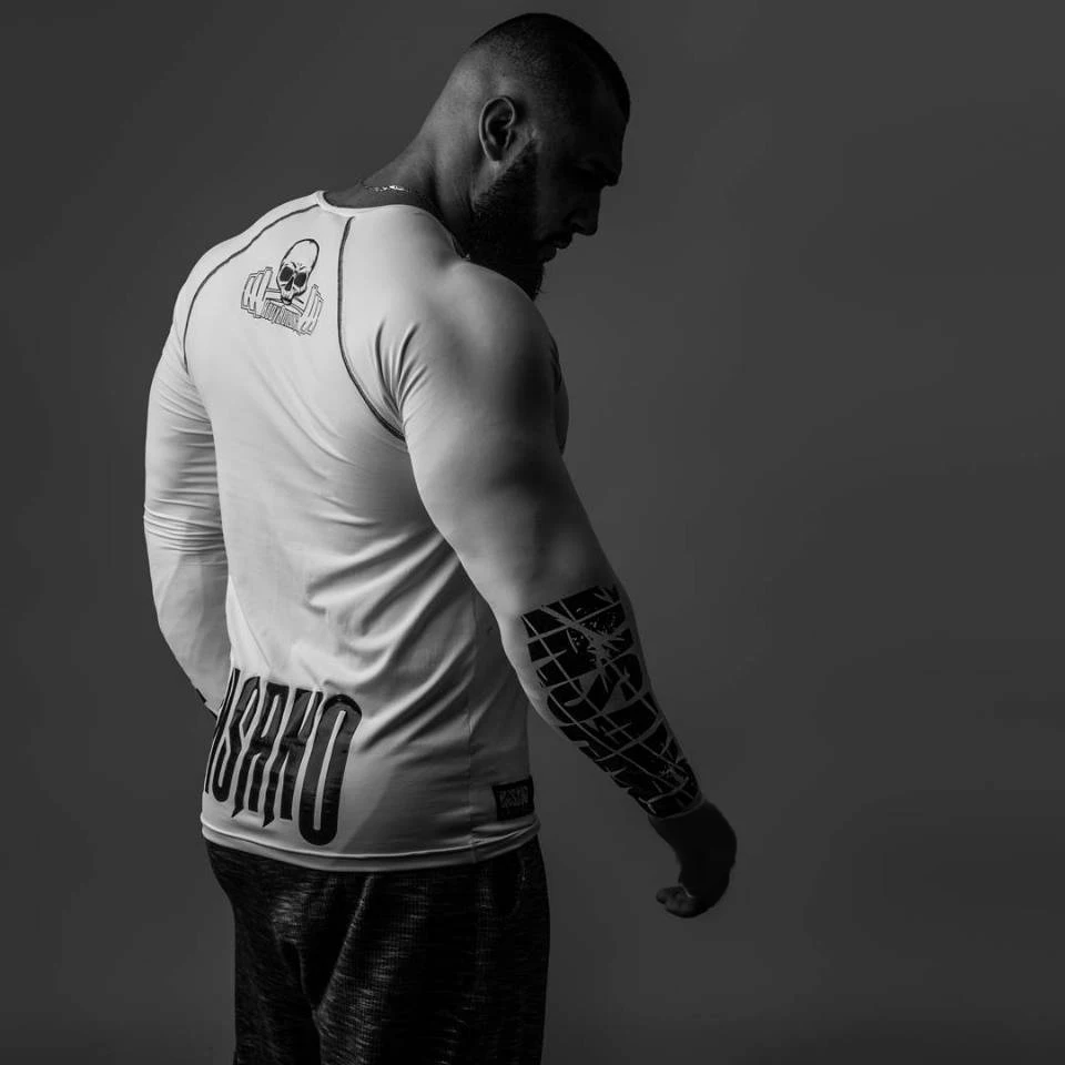 Мужская облегающая футболка с длинными рукавами фитнес-организация боди спортзалы фитнесс фитнес сплайсинга хлопчатобумажная футболка