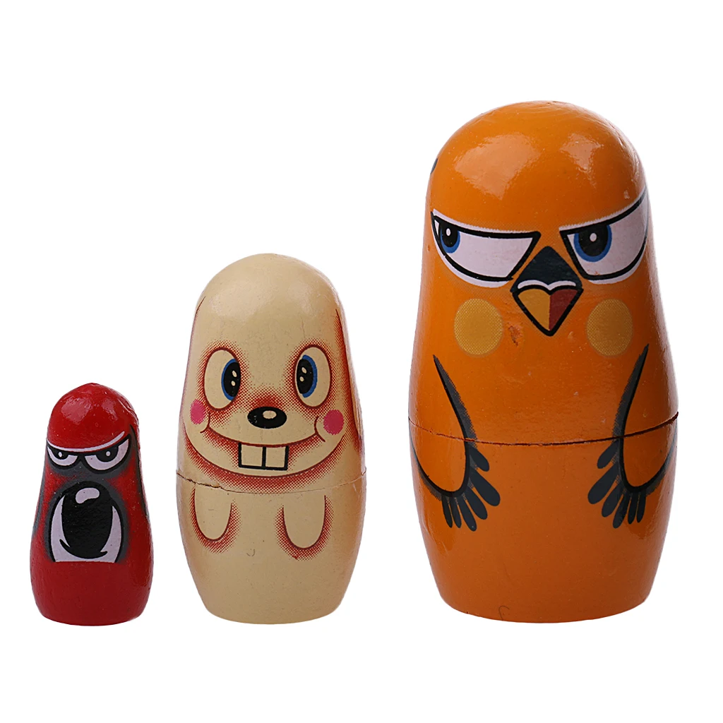 6Pcs Hand Painted Russian Nesting Doll Babushka Matryoshka Doll Animals Kids Christmas Gift Home Desk Kindergarten Decor Toys