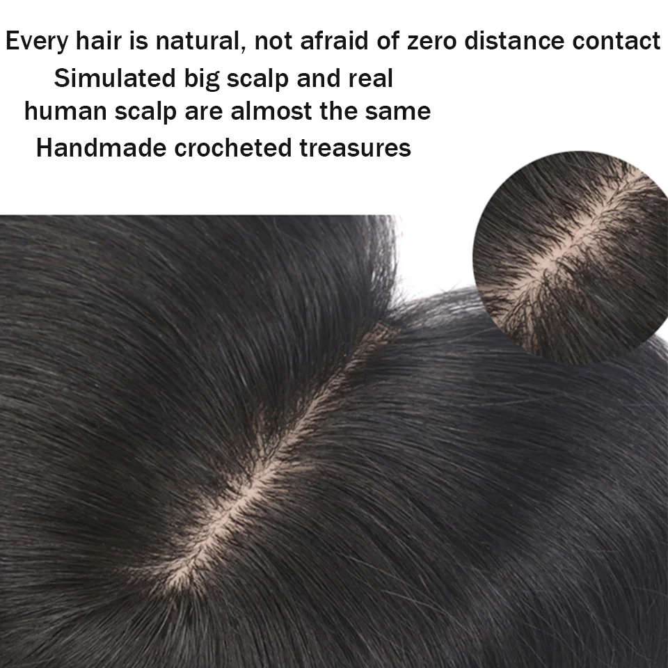 Allaosify black dark brown straight hair combined with hair wear extended wig female high temperature silk synthetic hair piece