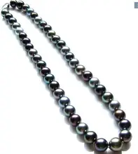 women gift Jewelry Silver Clasp 17INCH AAA+ 10-11mm Tahitian genuine black peacock red green multicol round pearl necklace