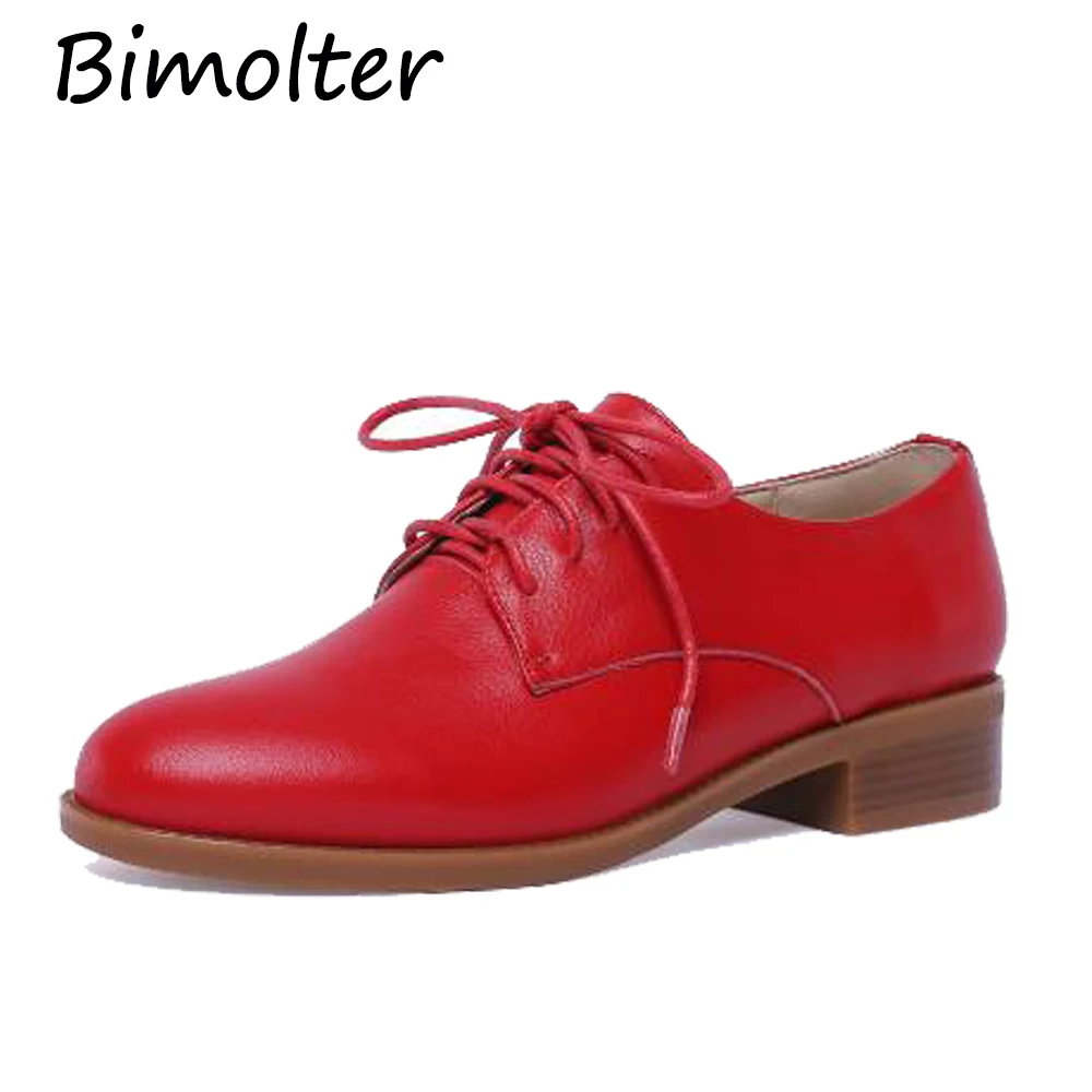 

Bimolter Woman Sneakers Genuine Leather Casual Shoes Women 2019 fashion Red Comfortable Flats Lace-up Loafers NA025
