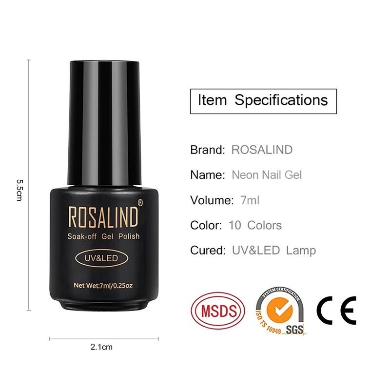 Неоновый Гель лак для ногтей ROSALIND полуперманентный флуоресцентный неоновый