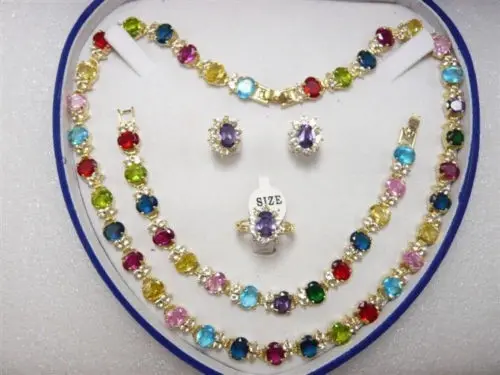 

hot sell new - Miss charm Jew.441 18k Yellow Gold GP Inlay Mutlicolor Crystal Necklace Bracelet Earring Ring (A0425)