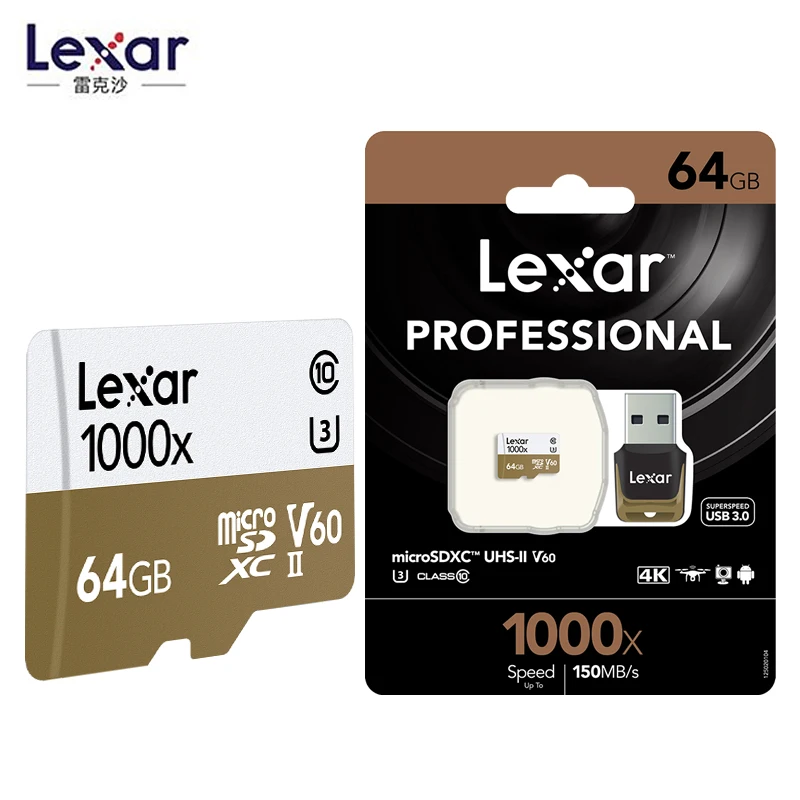 Дешевый Lexar 150 МБ с. с. 1000x TF 64 ГБ 128 г памяти micro sd TF карты 32 USB 3,0 Reader UHS II для Drone Gopro Hero спортивная видеокамера