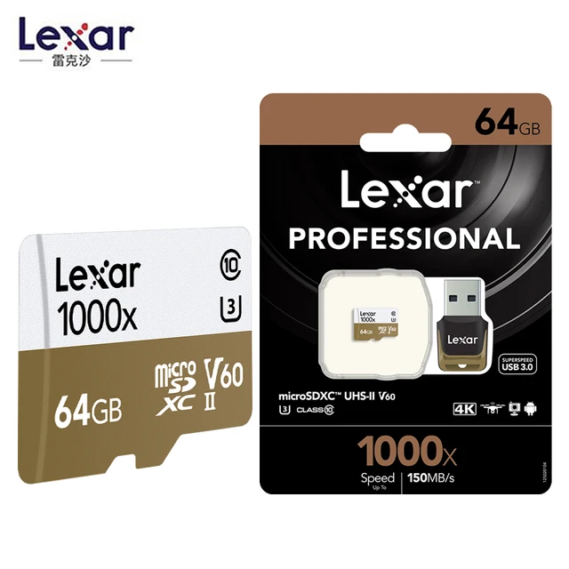 $34.77  Lexar 150MB/s 1000x High Speed 64GB 128G Memory Micro SD/TF cards 32GB USB 3.0 Reader UHS-II for Dr