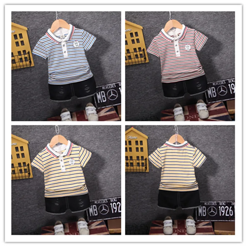 

Baby Boy Summer Clothes Korean Leisure Plaid Short Sleeved Shirts Tops + Black Shorts Infant Clothing Kids Bebes Jogging Suits