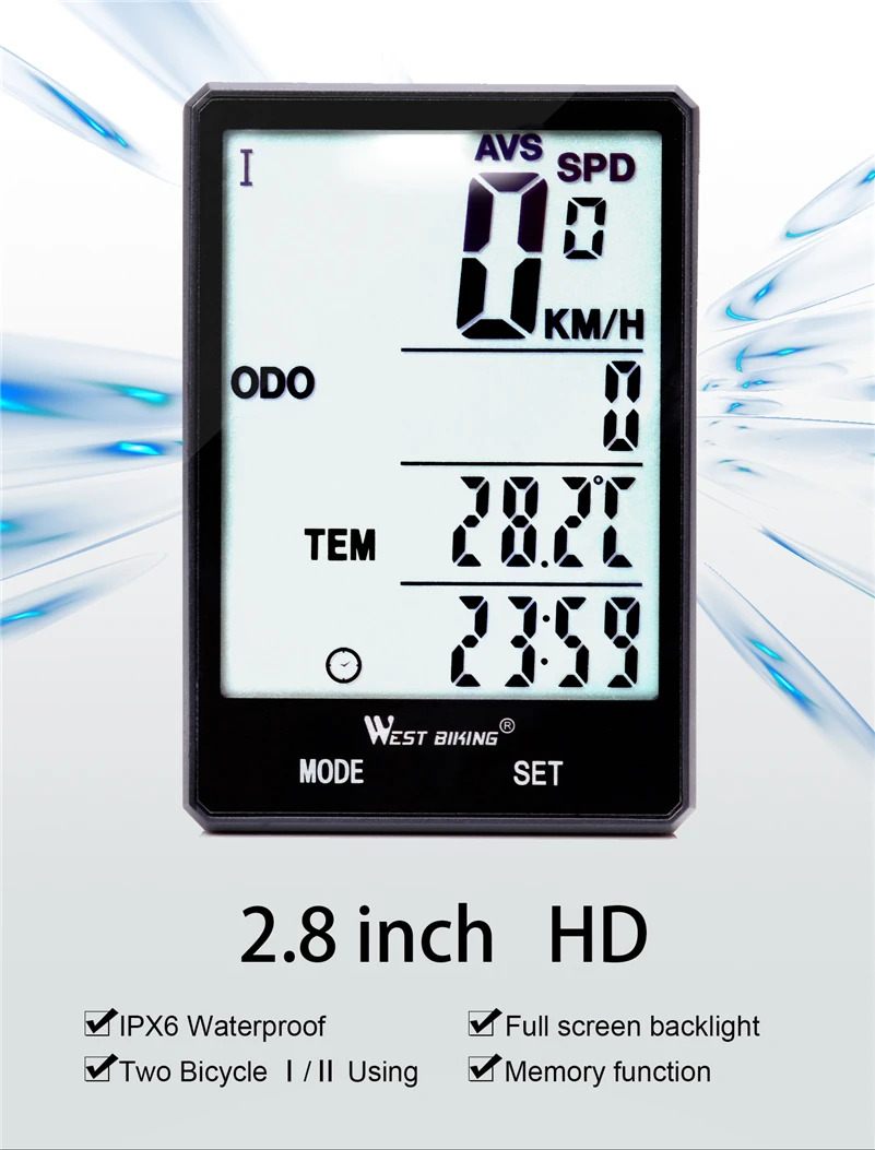 2.8" inch Kabellos LCD-Bildschirm Fahrradcomputer Tachometer Kilometerzähler 