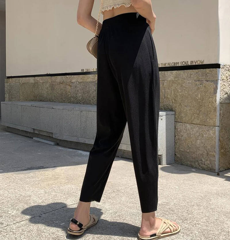 2019 New Korean High Waist Loose Trousers Women Summer Knitted High Waist Harem Pants Ankle-length Pants For Woman 2019 New Korean High Waist Loose Trousers Women Summer Knitted High Waist Harem Pants Ankle-length Pants For Woman