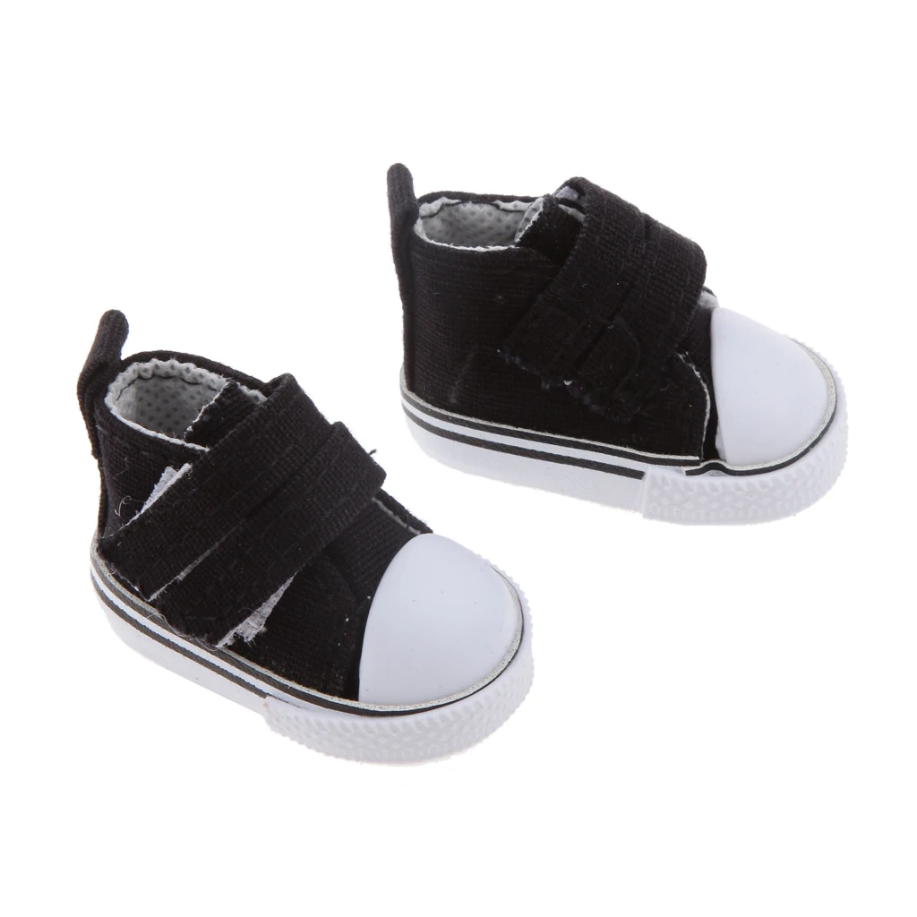 Pair of 4.8cm Canvas Touch Fastening High Top Shoes for 1/6 BJD Doll Black