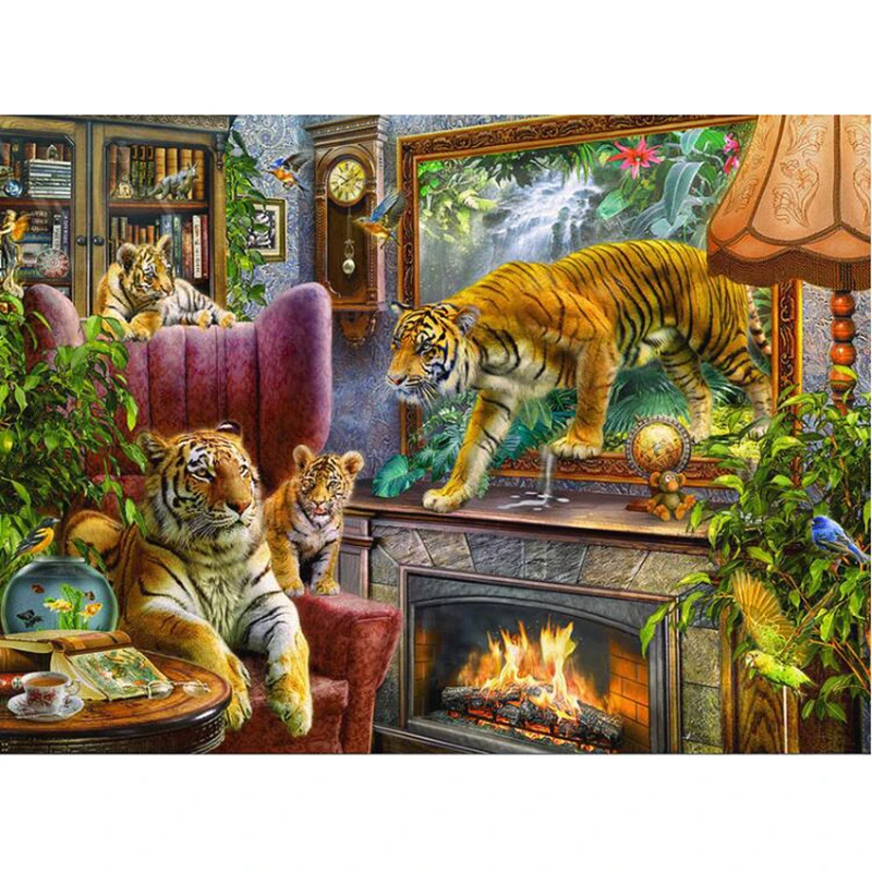 

NEW Full Diy Diamond Embroidery Tigers Bonfires 3D Diamond picture Square/Round Mosaic Rhinestones Diamond Painting Gift L554