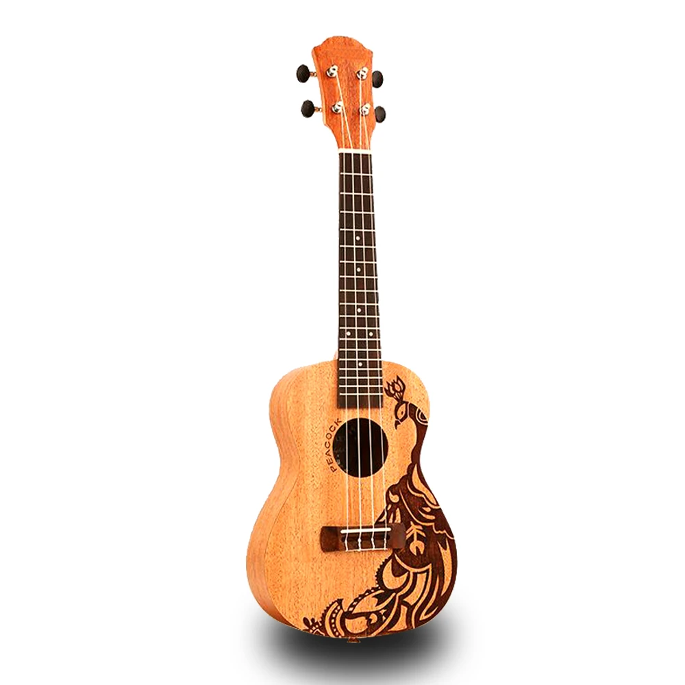 

Top Quality 23 Inch 4 Strings Sapele Ukulele Rosewood Fretboard Hawaiian Guitar Music Instrument Phoenix Bird Ukelele UK2306