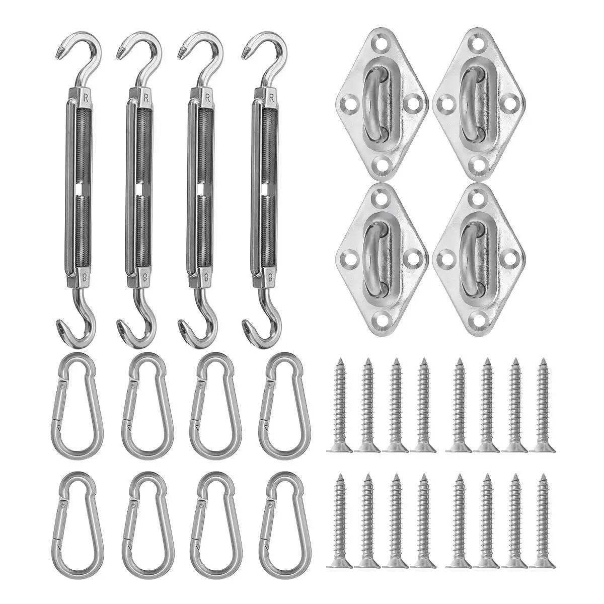 

32Pcs Awning Attachment Set Heavy Duty Sun Sail Stainless Steel Hardware Kit For Triangle Square Rectangle Shade Sail Fixing