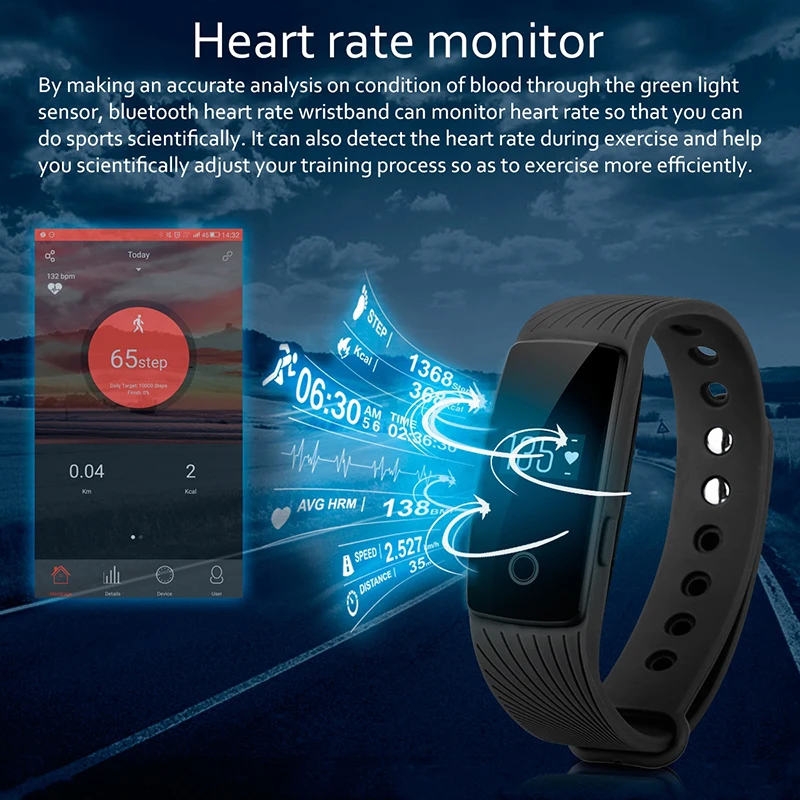 Фитнес-трекер ID107 монитор сердечного ритма умный Браслет монитор здоровья шагомер калории для Android iOS с бесплатным ремешком