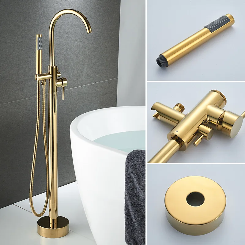

retro floor bathtub cold and hot water faucet cylinder side vertical column basin wall with shower stylus sprinkler