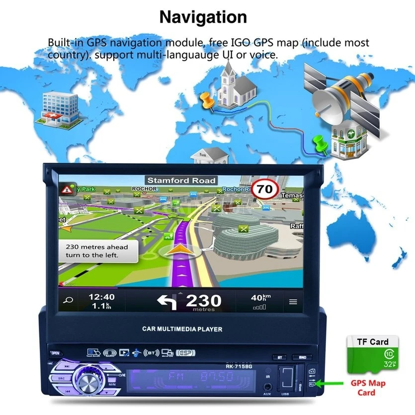 

DHL 10 PCS RK-7158G 7 Inch Full Automatic HD Digital Touch Screen Car GPS MP5 Player