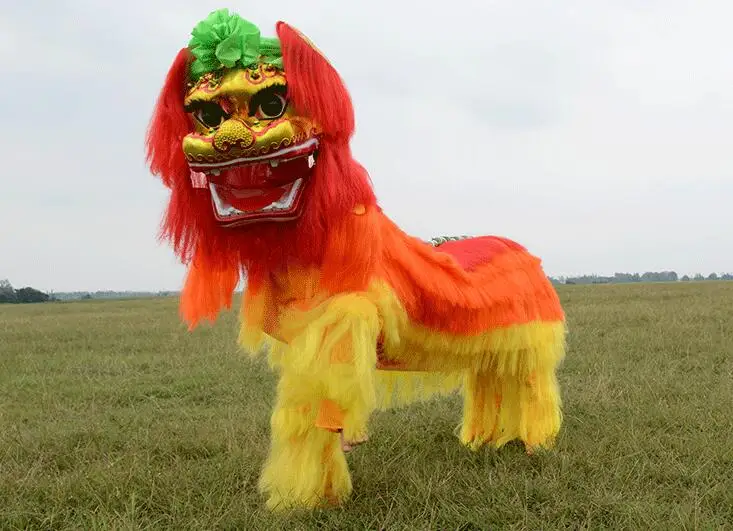 2-х местный танцевальный костюм льва оборудование Северной представление танцевальный костюм льва двойной человек дизайн - Цвет: orange yellow