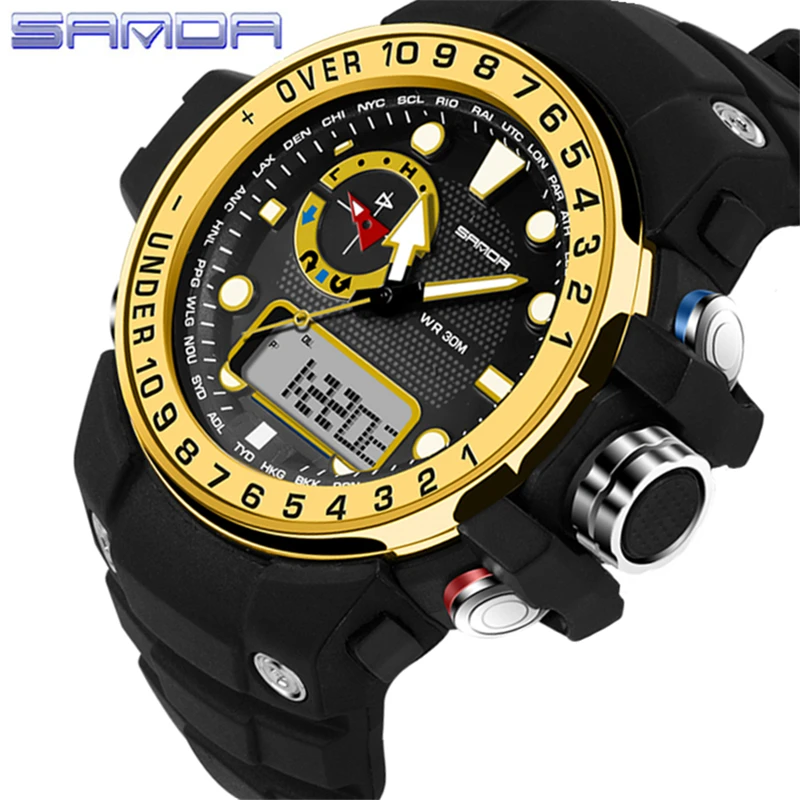SANDA спортивные часы для улицы мужские военные электронные наручные часы ударопрочный водонепроницаемый светодиодный Relojes цифровые ударные наручные часы Новинка - Цвет: Цвет: желтый