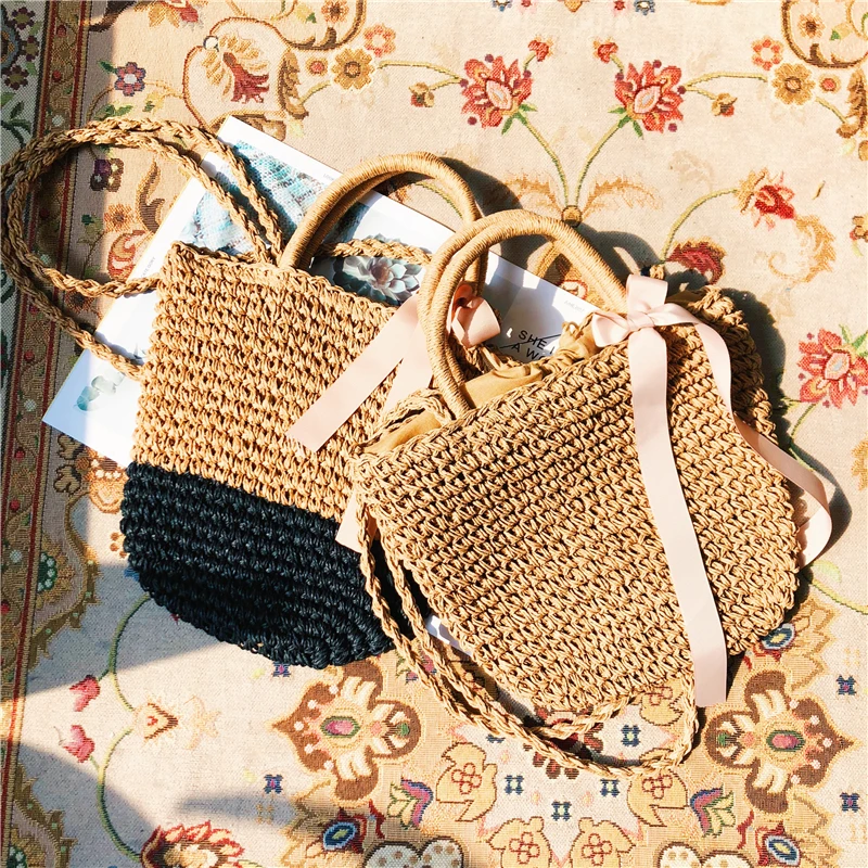 

New Arrival String Knitting Hollow Out Women Bags Bow Fashion Solid Casual Totes Shopping Handbag Twist Women Shoulder Bags