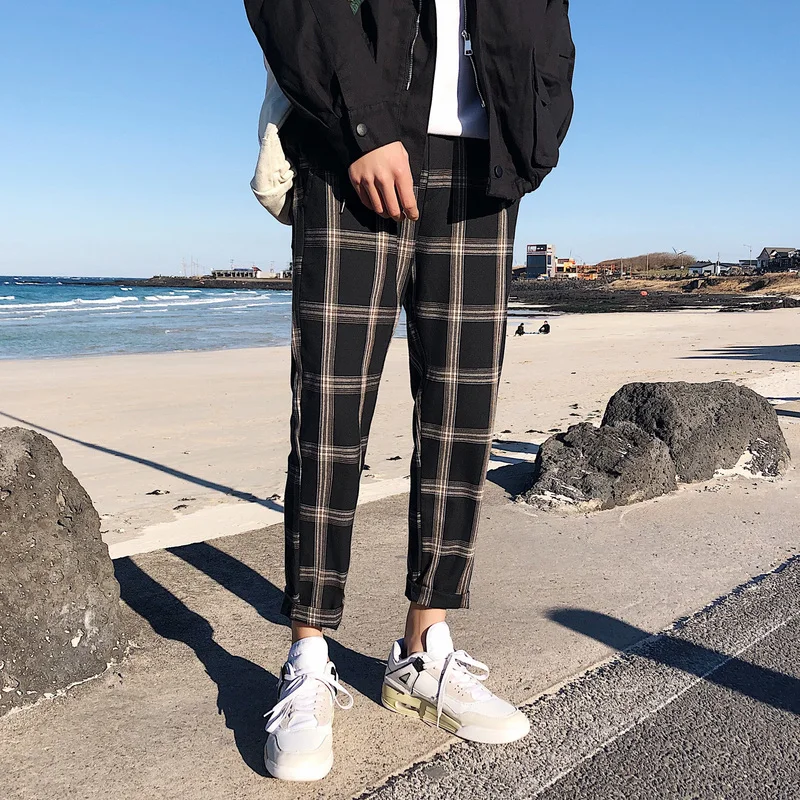 

Casual Plaid Pants Men Loose Cotton Streetwear Sweatpants mens male Korean Retro Joggers Pants Couple Clothing