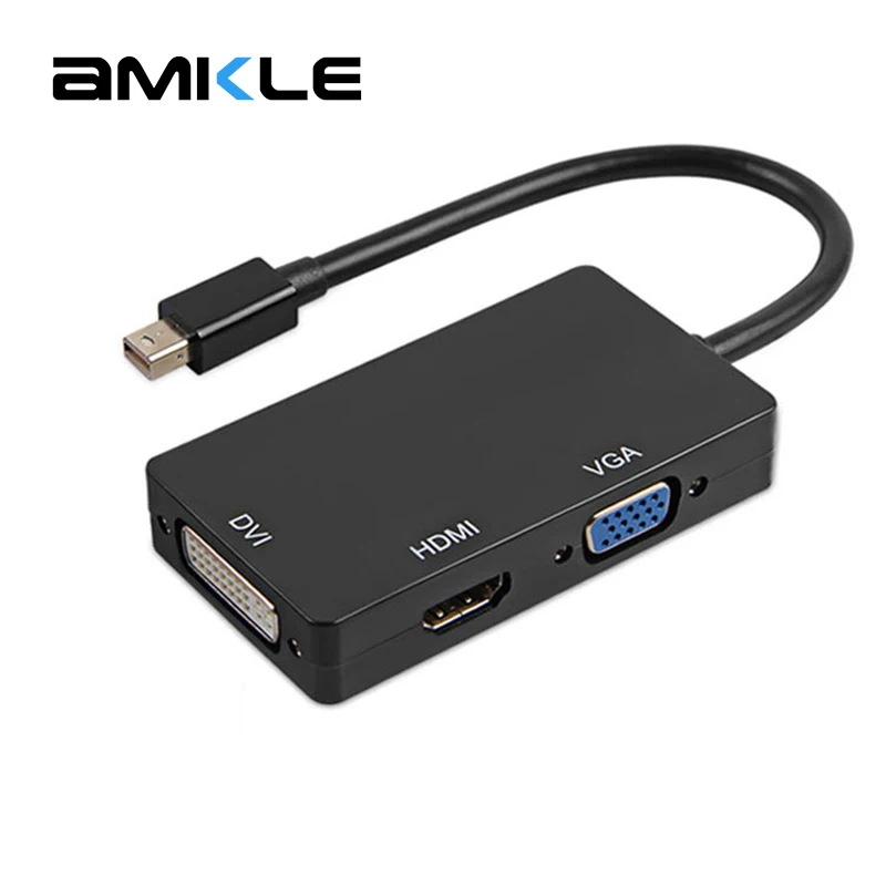 Amkle Mini DP к HDMI DVI VGA Кабель-адаптер 3 в 1 Mini DisplayPort 1080 P конвертер видеоадаптера Для iMac Apple MacBook Pro Air