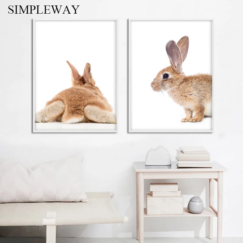 Woodland Animal Bunny Tail Picture Cute Brown Rabbit Poster Nursery Print Wall Art Canvas Painting Nordic Kid Bedroom Decoration