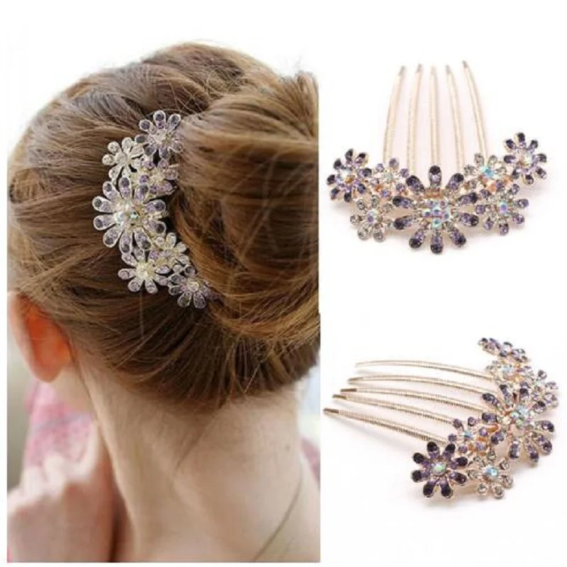 

Hair Accessories Hairpins Beautiful Crystal Rhinestone Petal Hair Comb Flower Pin Hair Clip Claws Hairdressing Stylists Headwear