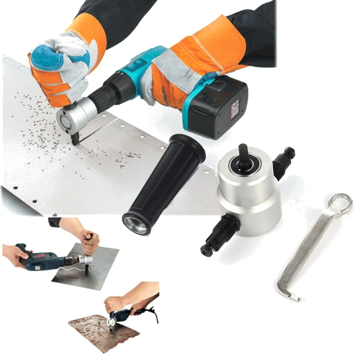 360 Degree Nibble Metal Cutting Double Head Sheet Nibbler Hole Saw Cutter Drill Tool Tackle Car