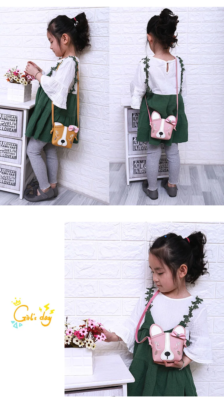 Детская сумка через плечо с героями мультфильмов для маленьких девочек, мини-сумка через плечо, детская Корейская стильная сумка-мессенджер из искусственной кожи, милая сумка для монет в форме собаки
