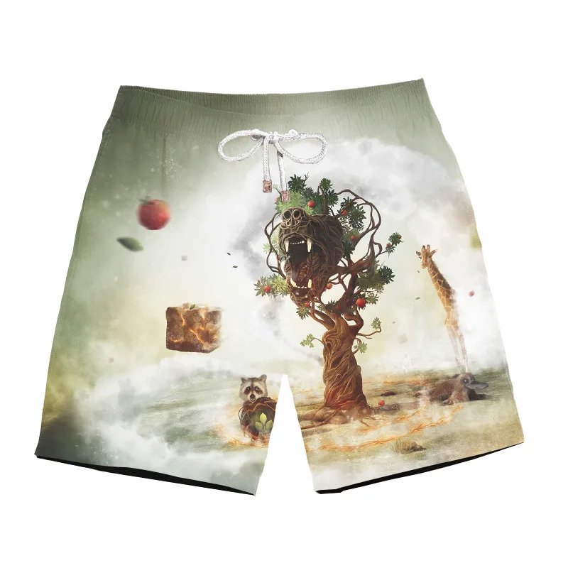 Мужские Пляжные быстросохнущие летние шорты с 3D принтом животных Повседневная Свободная резинка галстук
