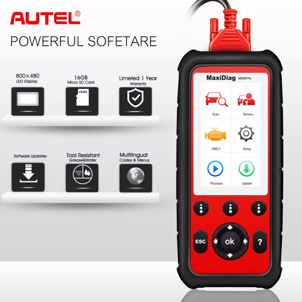 Autel MD808 PRO Full Systems OBD2 Car Diagnostic  Tool  for Engine, Transmission, SRS and ABS with EPB, Oil Reset, DPF, SAS,BMS