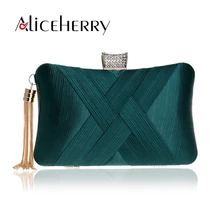 Роскошные сумки женские дизайнерские шелковые вечерние сумки Женская атласная Свадебная сумка зеленого и золотого цвета вечерние сумочки-мессенджеры с кисточками