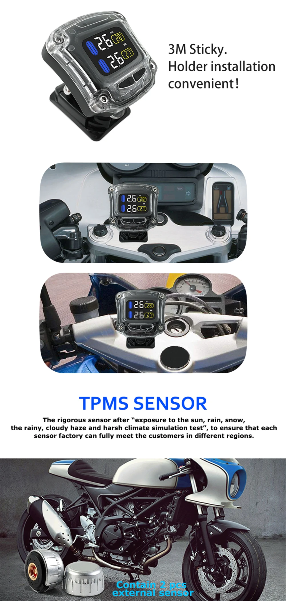 CAREUD M3-B беспроводной мотоцикл TPMS система контроля давления в шинах TPMS датчик давления в шинах мотоцикла универсальный 2 внешних