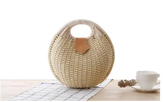 

2017rattan and paper rope knitted small shell beach bag mini tote bag cute handmade straw bag