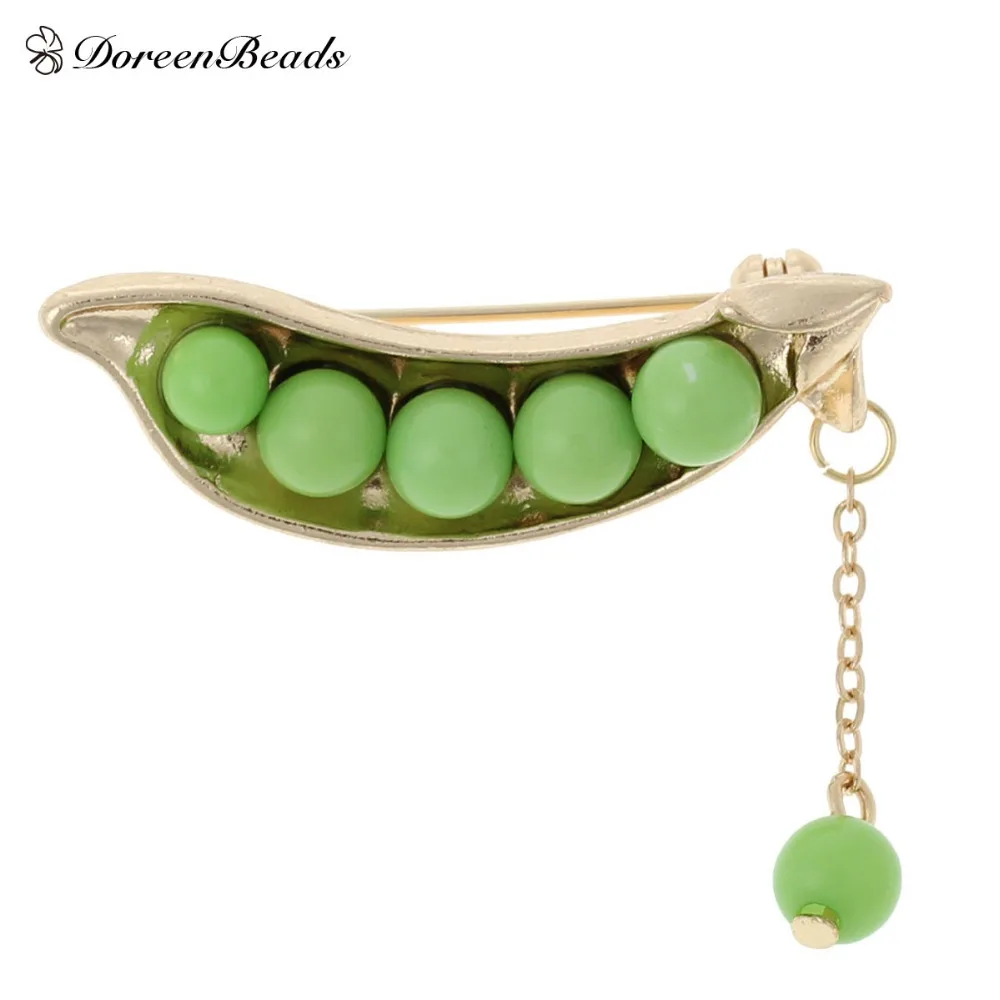 DoreenBeads Japanese style Cute Green pea brooch Gold Plated Statement accessory sweater collar brooch pin sweater suit Brooch