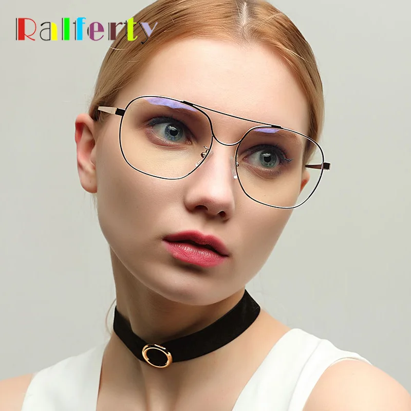 Ralferty 2018 Trendy Oversized Eyeglasses Frames Women Big Metal Square Eyewear Frame