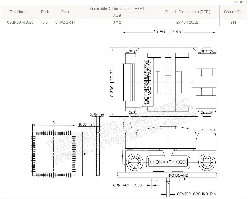 08QN50T43020 Plastronics IC Тесты гнездо 0,5 мм шаг для QFN8, MLP8, MLF8 посылка