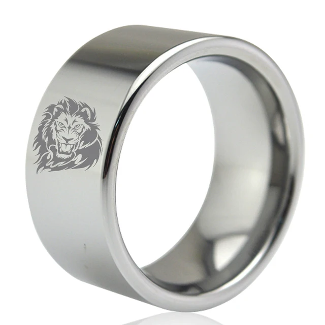 11mm Wide Solid Tungsten Wedding Band Custom Mens Male Punk 11mm Wide Solid Tungsten Wedding Band Custom Mens Male Punk Personalize Ring With Animal Lion Head