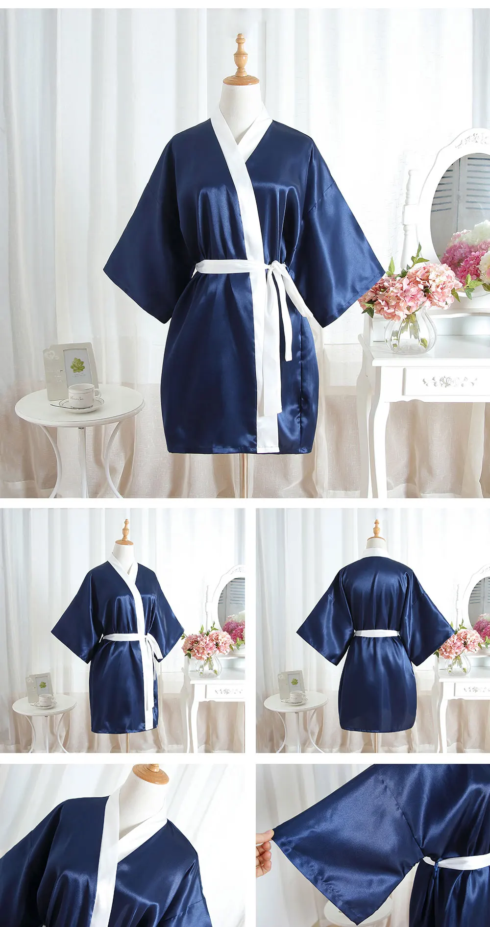 Летние сексуальные халаты Ночная рубашка из искуственного шелка Женская Пижама для сна Ночь Короткая атласная Свадебная кимоно пижамы