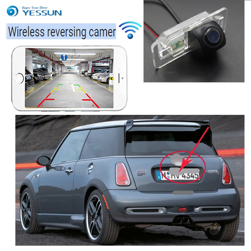 New Arrival! wireless connection car reversing HD camera for Mini